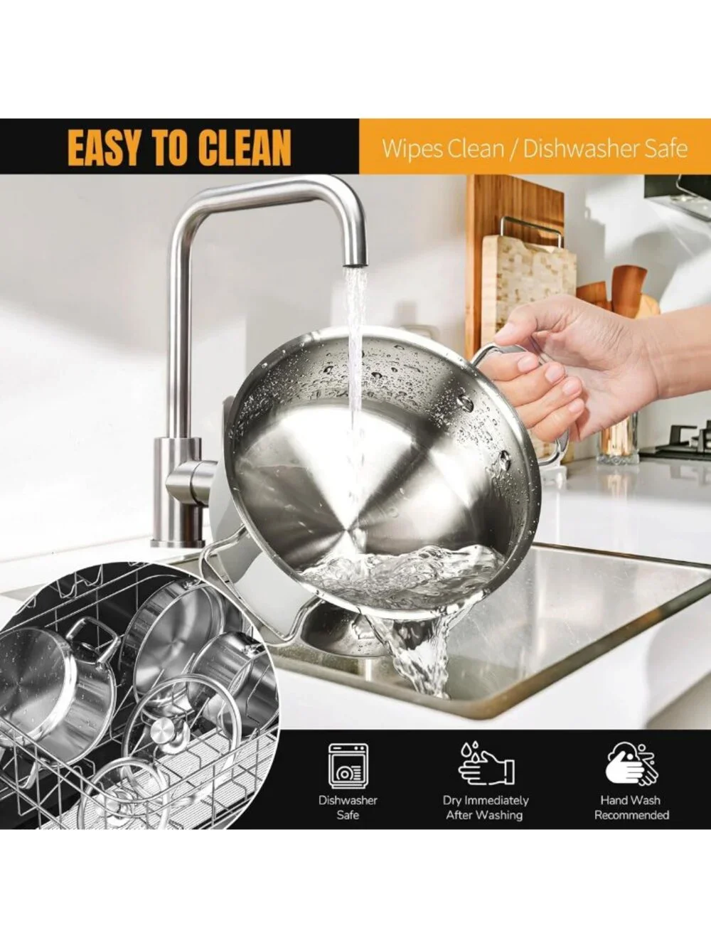 6-Piece Nonstick Stainless Steel Cookware Set for Induction & Gas Cooktops